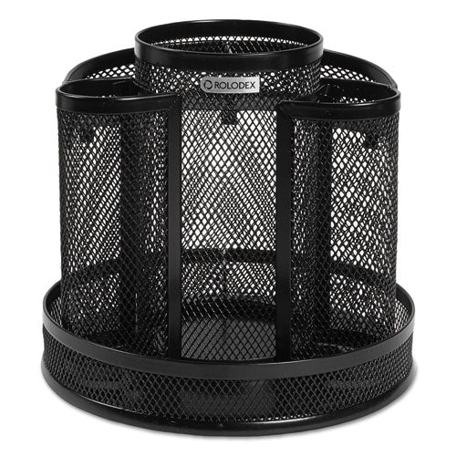 Image of Rolodex 1773083 Wire Mesh Spinning Desk Sorter, 8 Compartments, Steel Mesh, 6.5" Diameter x 6.5"h, Black