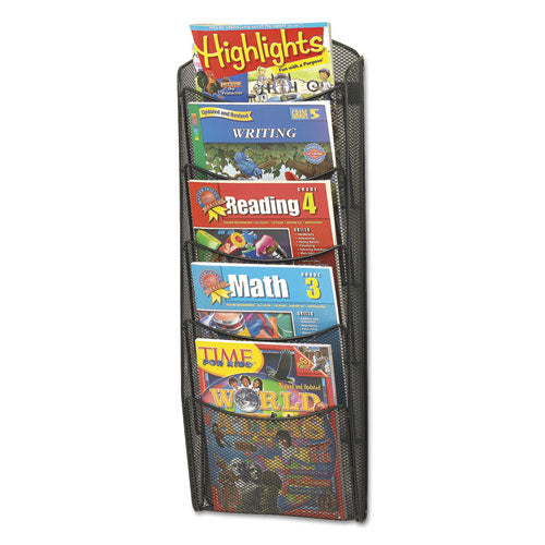 Image of Safco® 5578BL Onyx Mesh Literature Rack, Five Compartments, 10.25w X 3.5d X 28.33h, Black