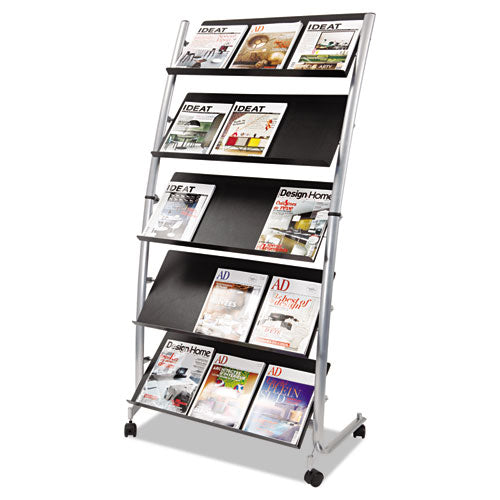 Image of Alba Mobile Literature Display, 32.38w X 20.13d X 65.38h, Silver Gray/black
