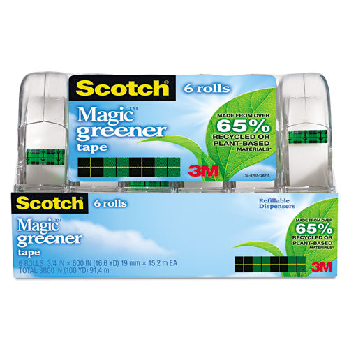 Image of Scotch® 6123 Magic Greener Tape With Dispenser, 1" Core, 0.75" X 50 Ft, Clear, 6/pack