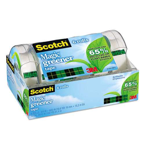 Image of Scotch® 6123 Magic Greener Tape With Dispenser, 1" Core, 0.75" X 50 Ft, Clear, 6/pack