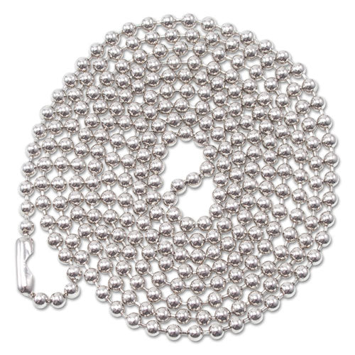 Image of Advantus 75417 ID Badge Holder Chain, Metal Ball Chain Fastener, 36" Long, Nickel Plated, 100/Box