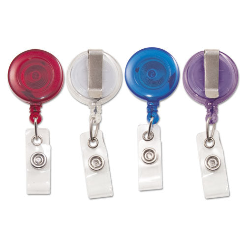 Image of Advantus 75464 Translucent Retractable ID Card Reel, 30" Extension, Assorted Colors, 4/Pack