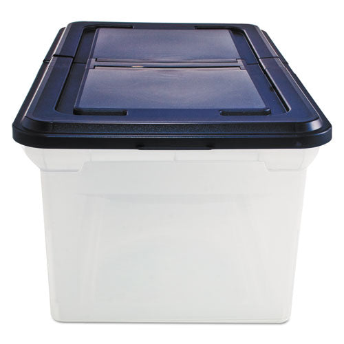 Image of Innovative Storage Designs 55797 Extra-Capacity 28" File Tote, Letter Files, 23.25" X 14.25" X 10.63", Clear/navy