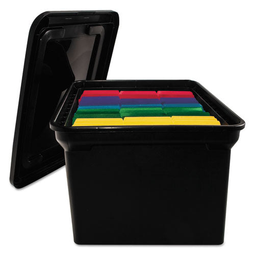 Image of Advantus 34052 File Tote with Lid, Letter/Legal Files, 14.25" x 18" x 10.88", Black