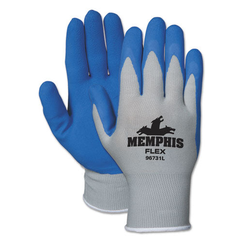 Image of MCR Safety 96731L Memphis Flex Latex-Coated Seamless Nylon Knit Gloves, EN388: 3131, Large, Blue/Gray, Pair