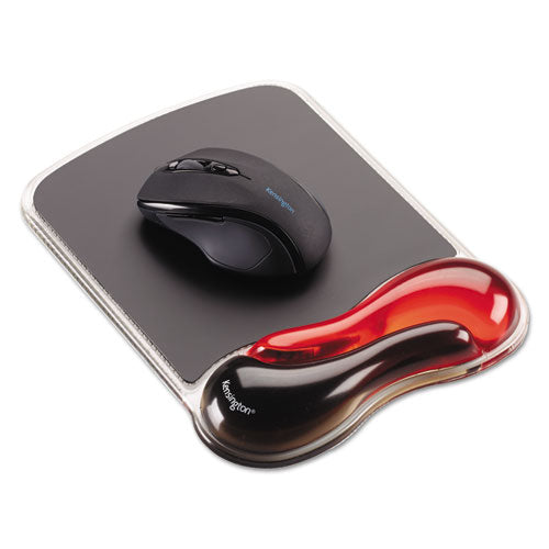 Image of Kensington® K62402AM Duo Gel Wave Mouse Pad with Wrist Rest, 9.37 x 13, Red