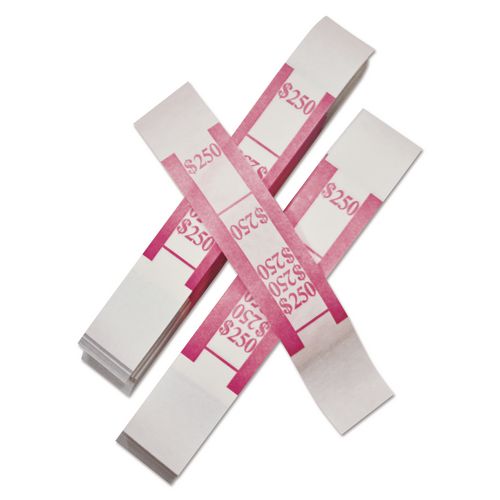Image of Iconex PMF55029 Color-Coded Kraft Currency Straps, Self-Adhesive, Ones, $250 Strap, Pink/White, 1,000/Pack