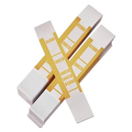 Image of Iconex 55031 Color-Coded Kraft Currency Straps, Self-Adhesive, Tens, $1,000 Strap, Yellow/White, 1,000/Pack