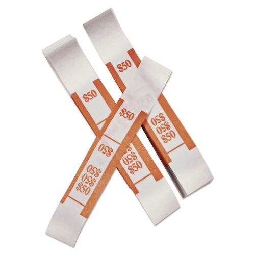 Image of Iconex 55026 Color-Coded Kraft Currency Straps, Self-Adhesive, Ones, $50 Strap, Orange/White, 1,000/Pack