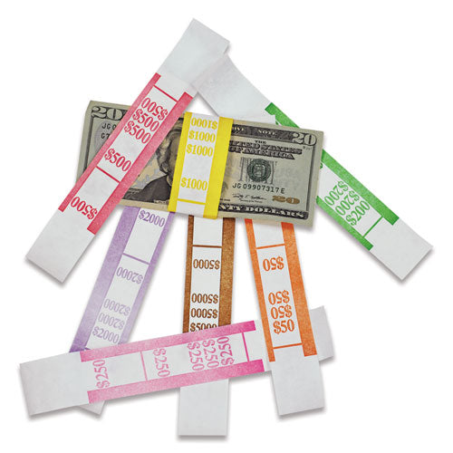 Image of Iconex 55026 Color-Coded Kraft Currency Straps, Self-Adhesive, Ones, $50 Strap, Orange/White, 1,000/Pack