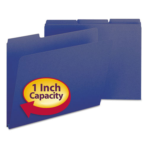 Image of Smead 21541 Expanding Recycled Heavy Pressboard Folders, 1/3-Cut Tabs: Assorted, Letter Size, 1" Expansion, Dark Blue, 25/Box