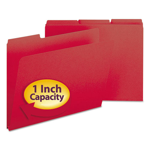 Image of Smead 21538 Expanding Recycled Heavy Pressboard Folders, 1/3-Cut Tabs: Assorted, Letter Size, 1" Expansion, Bright Red, 25/Box