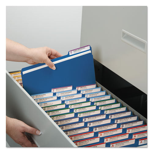 Image of Smead 21541 Expanding Recycled Heavy Pressboard Folders, 1/3-Cut Tabs: Assorted, Letter Size, 1" Expansion, Dark Blue, 25/Box