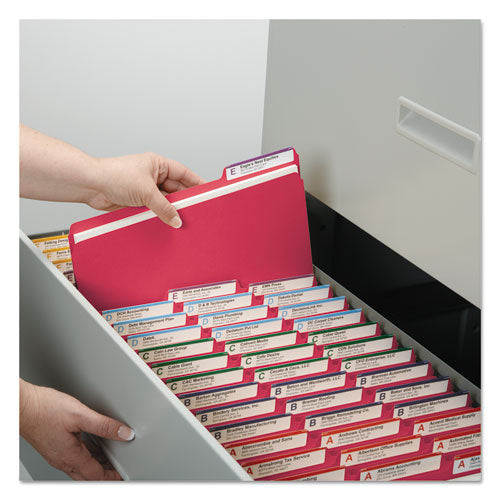 Image of Smead 21538 Expanding Recycled Heavy Pressboard Folders, 1/3-Cut Tabs: Assorted, Letter Size, 1" Expansion, Bright Red, 25/Box