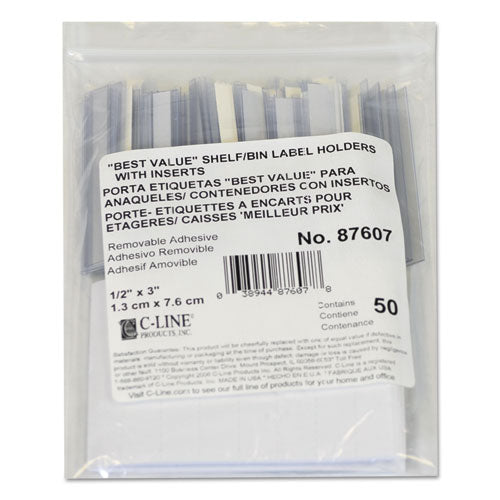 Image of C-Line® 87607 Self-Adhesive Label Holders, Top Load, 0.5 x 3, Clear, 50/Pack