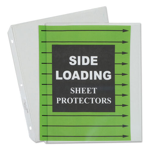 Image of C-Line® 62313 Side Loading Polypropylene Sheet Protectors, Heavy-Duty, Side: 3-Hole Punched, Side Load 8.5 x 11 Insert, Clear Front, 50/Box
