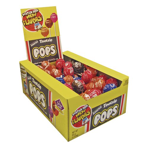 Image of Tootsie Roll® TOO508 Tootsie Pops, Assorted Original Flavors, 0.6 oz Lollipops, 100/Box