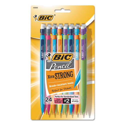 Image of BIC® MPLWP241 Xtra-Strong Mechanical Pencil Value Pack, 0.9 mm, HB (#2), Black Lead, Assorted Barrel Colors, 24/Pack