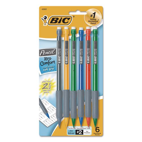Image of BIC® MPFGP61-BLK Xtra-Comfort Mechanical Pencil, 0.5 mm, HB (#2), Black Lead, Randomly Assorted Barrel Colors, 6/Pack