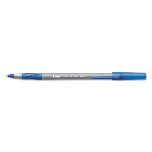 Image of BIC® GSMG361-BE Round Stic Grip Xtra Comfort Ballpoint Pen Value Pack, Easy-Glide, Stick, Medium 1.2 Mm, Blue Ink, Gray/blue Barrel, 36/pack