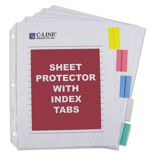 Image of C-Line® 05550 Sheet Protectors with Five Assorted Index Tabs, Heavy-Duty, Side: 3-Hole Punched, Top Load 8.5 x 11 Insert, Clear, 5/Set