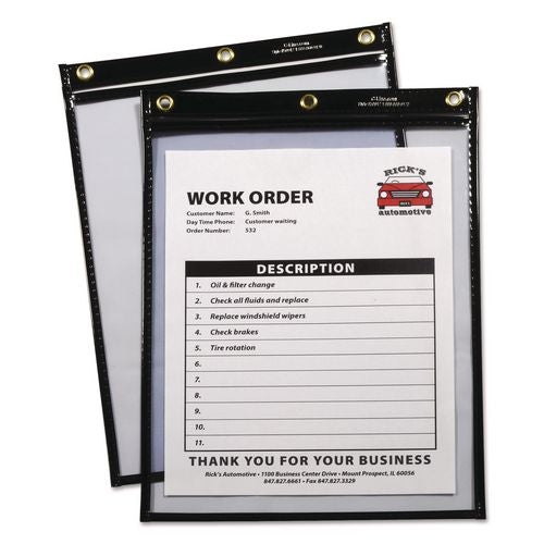 Image of C-Line® 50912 Super Heavyweight Plus Stitched Shop Ticket Holders, Top Load 9 x 12 Insert, Clear Front, Black Border, 15/Box