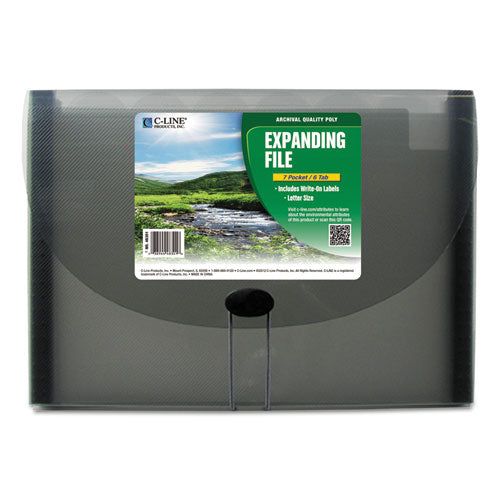 Image of C-Line® 48301 Expanding Files, 1.63" Expansion, 7 Sections, Cord/Hook Closure, 1/6-Cut Tabs, Letter Size, Smoke