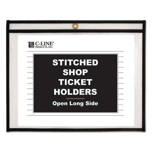 Image of C-Line® 49911 Stitched Shop Ticket Holders, Super Heavy-Duty, Top Load 11 x 8.5 Insert, Clear Front, Black Border, 25/Box