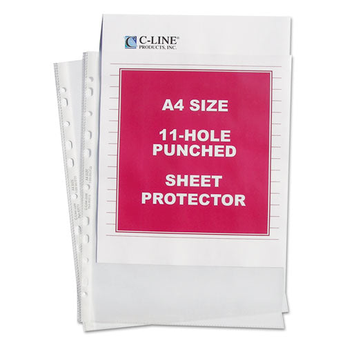 Image of C-Line® 08037 A4 Standard Weight Sheet Protectors, Medium-Duty, Side: 11-Hole Punched, Top Load 8.25 x 11.75 Insert, Clear Front, 50/Box