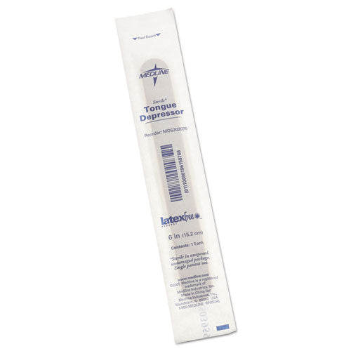Image of Medline MDS202075 Sterile Tongue Depressors, Wood, 6" Long, 100/box