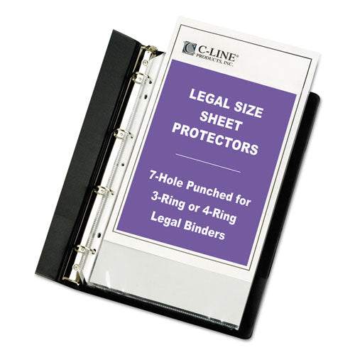 Image of C-Line® 62047 Polypropylene Sheet Protectors, Heavy-Duty, Side: 7-Hole Punched, Top Load 8.5 x 14 Insert, Clear Front, 50/Box