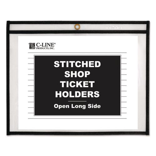 Image of C-Line® 49912 Stitched Shop Ticket Holders, Super Heavy-Duty, Top Load 12 x 9 Insert, Clear Front, Black Border, 25/Box