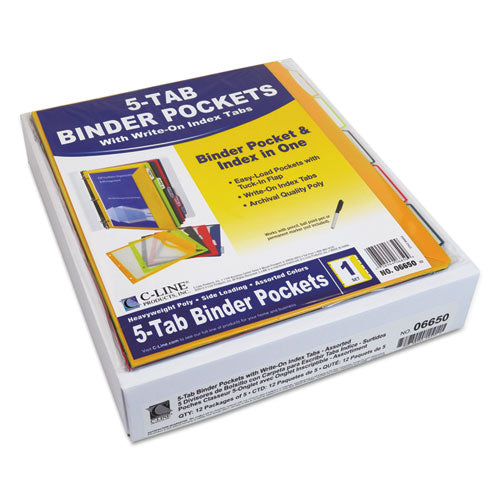 Image of C-Line® 06650 Binder Pocket With Write-On Index Tabs, 9.88 X 11.38, Assorted, 5/set