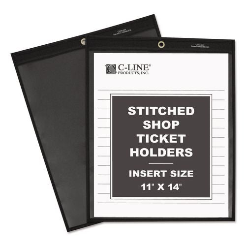 Image of C-Line® 45114 Stitched Shop Ticket Holders, Super Heavy-Duty, 11 x 14 Insert, Clear Front, Black Pressboard Back, Black Border, 25/Box