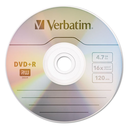 Image of Verbatim® 95098 Dvd+r Recordable Disc, 4.7 Gb, 16x, Spindle, Silver, 100/pack