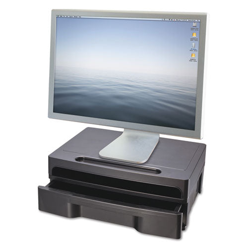 Image of Officemate 22502 Monitor Stand With Drawer, 13.13" X 9.88" X 5", Black, Supports 40 Lbs