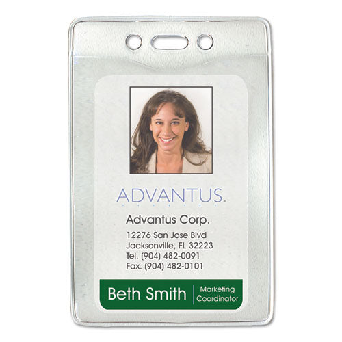 Image of Advantus 75419 Security ID Badge Holders, Vertical, Pre-Punched for Chain/Clip, Clear, 2.63" x 4.38" Holder, 2.38" x 3.75" Insert, 50/Box
