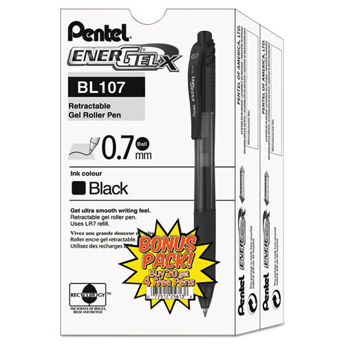 Image of Pentel® BL107ASW2 EnerGel-X Gel Pen, Retractable, Medium 0.7 mm, Black Ink, Smoke/Black Barrel, 24/Pack