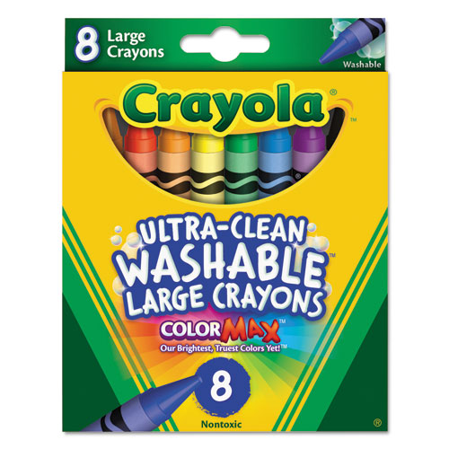 Image of Crayola® 523280 Ultra-Clean Washable Crayons, Large Size, 0.44" x 4", 8 Assorted Colors, 8/Pack