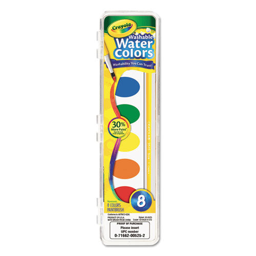 Image of Crayola® 530525 Washable Watercolor Paint, 8 Assorted Colors, Palette Tray