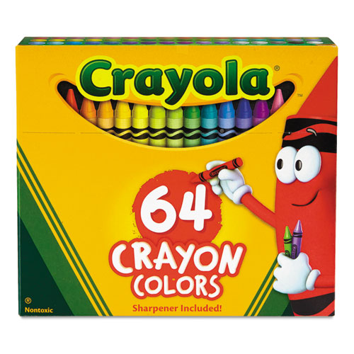 Image of Crayola® 52064D Classic Color Crayons, Classic Flip-Top Box with Built-In Sharpener, Regular Size, 0.31" x 3.63", 64 Assorted Colors, 64/Pack