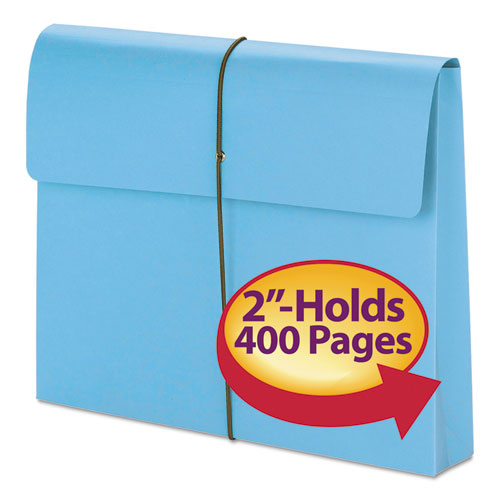 Image of Smead 77203 Expanding Wallet with Elastic Cord, 2" Expansion, 1 Section, Elastic Cord Closure, Letter Size, Blue, 10/Box