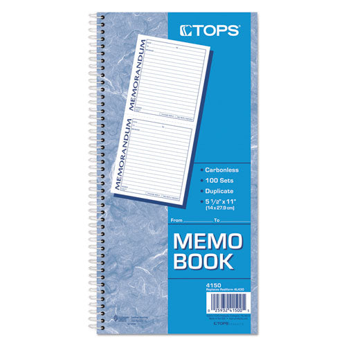 Image of TOPS 4150 Memorandum Book, Two-Part Carbonless, 5.5 x 5, 2 Forms/Sheet, 100 Forms Total