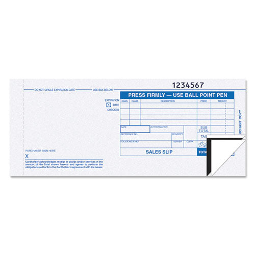 Image of TOPS 38538 Credit Card Sales Slip, Three-Part Carbonless, 7.78 x 3.25, 100 Forms Total