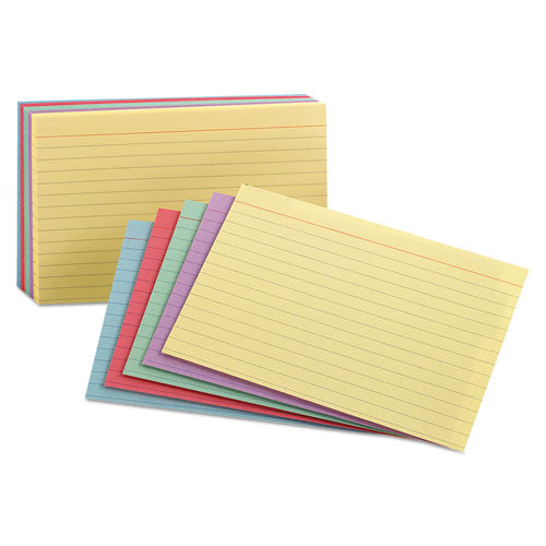 Image of Oxford 40280EE Ruled Index Cards, 3 X 5, Blue/violet/canary/green/cherry, 100/pack