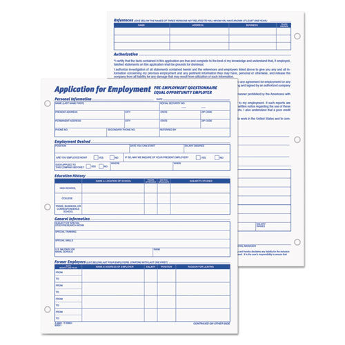 Image of TOPS 32851 Employee Application Form, One-Part (No Copies), 11 x 8.38, 50 Forms/Pad, 2 Pads/Pack