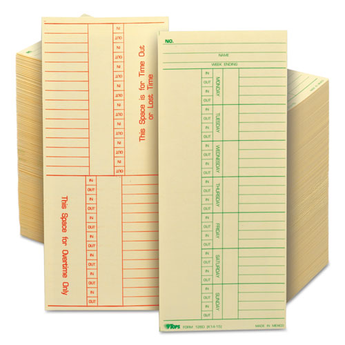 Image of TOPS 1260 Time Clock Cards, Replacement For K14-15, Two Sides, 3.38 X 8.25, 500/box