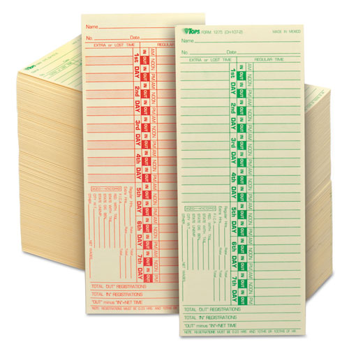 Image of TOPS 1275 Time Clock Cards, Replacement For Ch-107-2, Two Sides, 3.5 X 9, 500/box