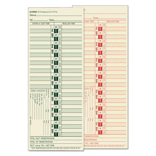 Image of TOPS 1275 Time Clock Cards, Replacement For Ch-107-2, Two Sides, 3.5 X 9, 500/box